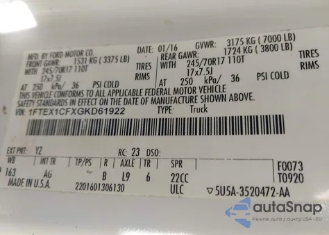 2016 Ford F-150 Xl z USA, uszkodzony, nr VIN 1FTEX1CFXGKD61922